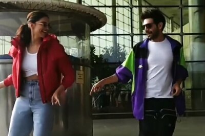 Deepika Padukone, Kartik Aaryan do Dheeme Dheeme Challenge Outside Mumbai Airport