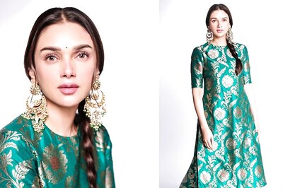 Aditi Rao Hydari’s Teal Blue Brocade Kurta Sharara Is Perfect For Wedding Festivities