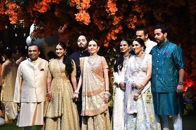 Nita Ambani, Isha Ambani Piramal, Radhika Merchant, Shloka Ambani Look Divine in Abu Jani Sandeep Khosla Outfits
